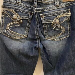 Women Silver Suki Surplus blue indigo denim jeans western mid rise Sz 33X32”